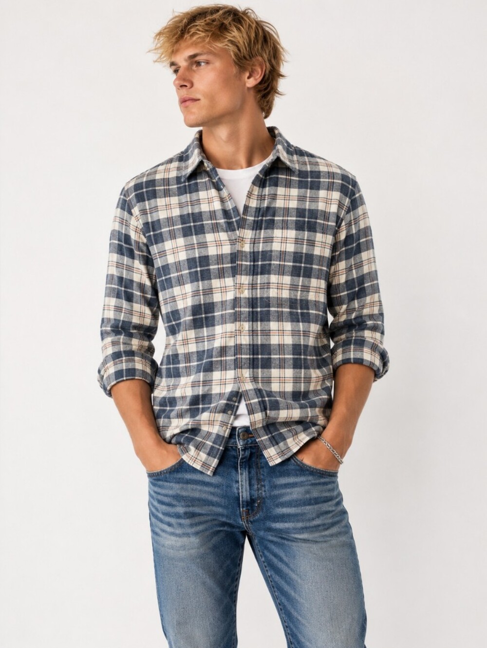 Faherty Brand Men’s Large Blue White Plaid Button Down Shirt Coastal Casual
